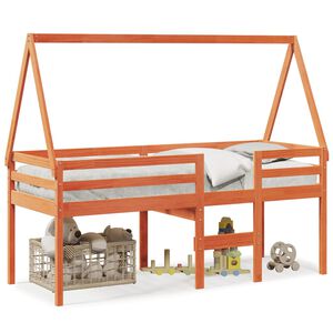 vidaXL Hochbett mit Dach Wachsbraun 90x200 cm Massivholz Kiefer