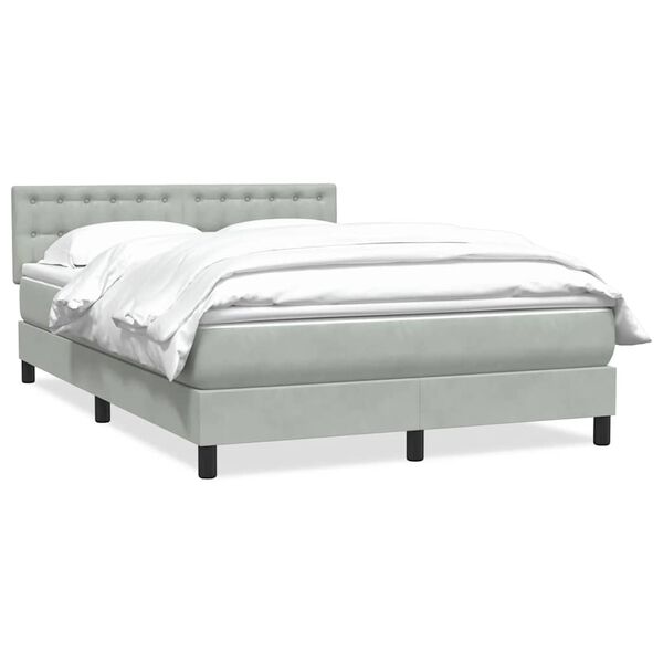 vidaXL Boxspringbett mit Matratze Hellgrau 140x210 cm Samt