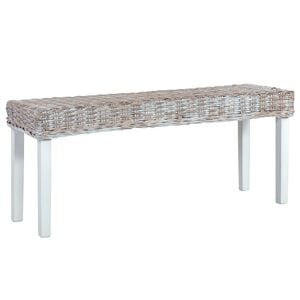 vidaXL Sitzbank 110 cm Weiß Natur Kubu-Rattan und Massivholz Mahagoni