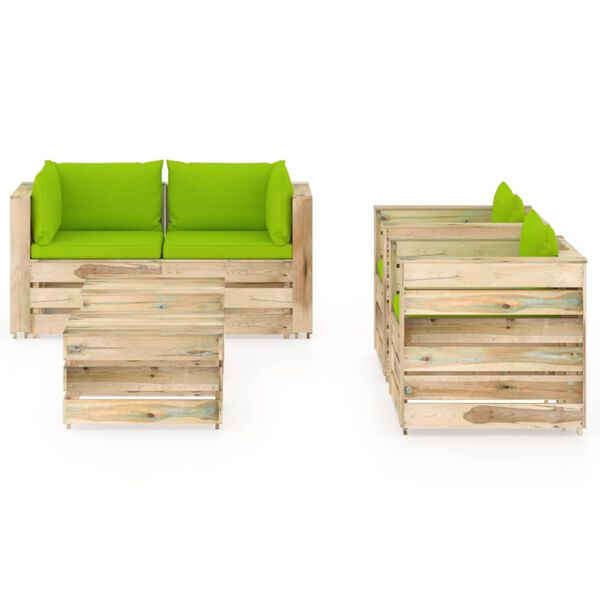 vidaXL 6-tlg. Garten-Lounge-Set mit Kissen Gr&uuml;n Impr&auml;gniertes Holz