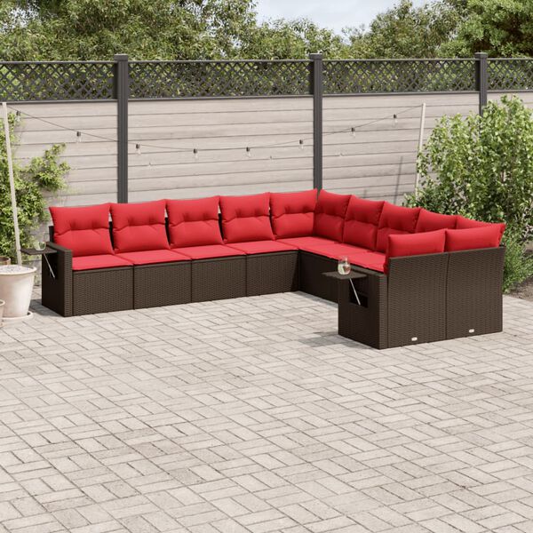 vidaXL 10-teiliges Gartensofa-Set mit Kissen, braun, Polyrattan