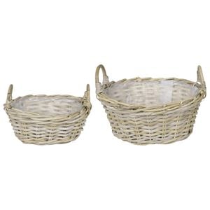 vidaXL Blumentopfkorb GENDT 2 stk. Nat&uuml;rliches Grau Kubu Rattan