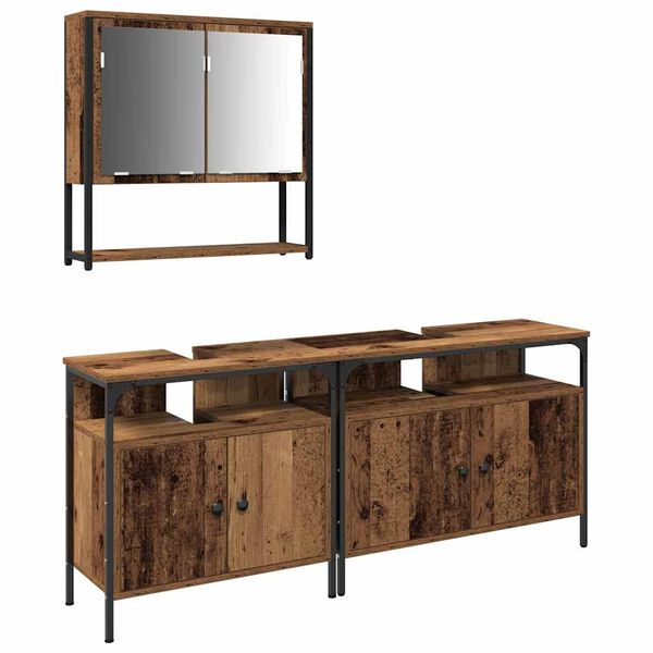 vidaXL Badezimmerm&ouml;bel-Set mit Regal mit T&uuml;r 3 pcs Braun Holzwerkstoff