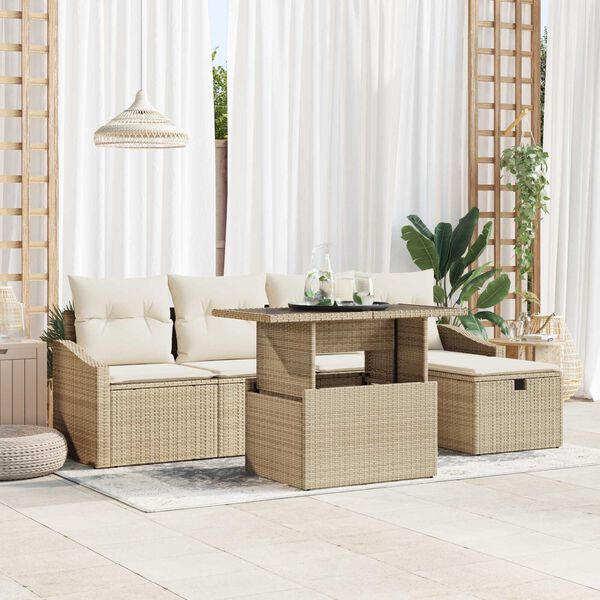 vidaXL Gartensofa-set mit Kissen 6 pcs Beige Poly-Rattan