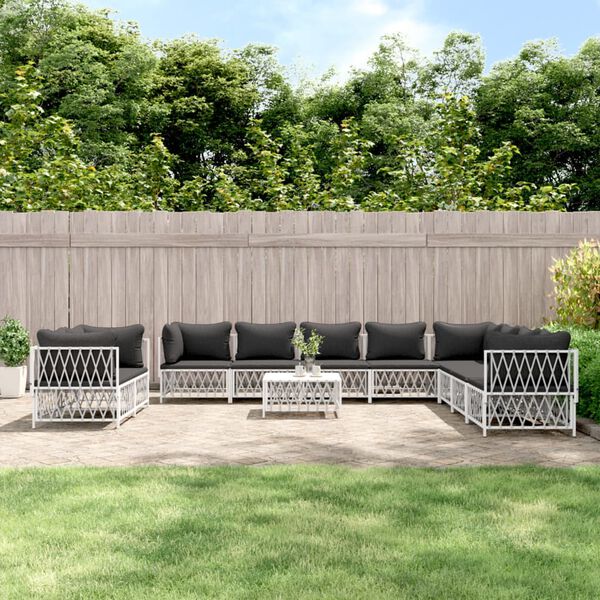 vidaXL 11-tlg. Garten-Lounge-Set mit Kissen Wei&szlig; Stahl