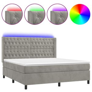 vidaXL Boxspringbett mit Matratze & LED Hellgrau 180x200 cm Samt