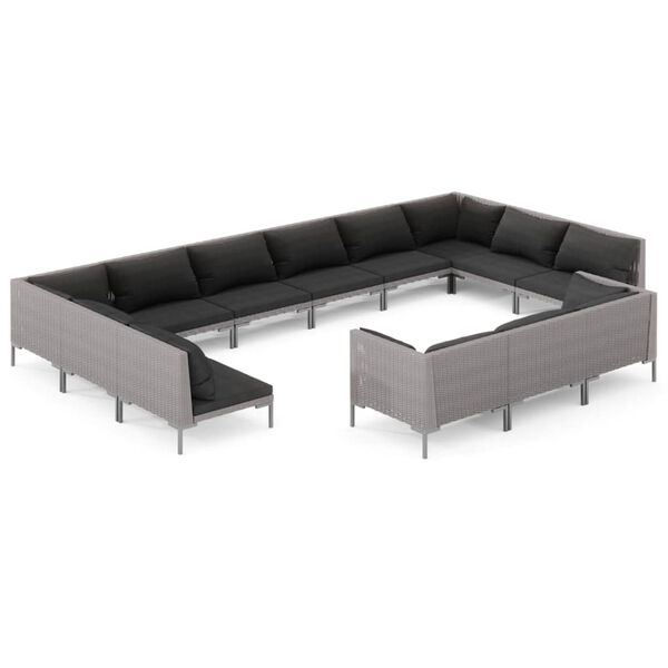 vidaXL 13-tlg. Garten-Lounge-Set mit Kissen Poly Rattan Dunkelgrau