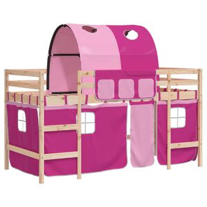 vidaXL Kinderhochbett mit Tunnel Rosa 90x200 cm Massivholz Kiefer
