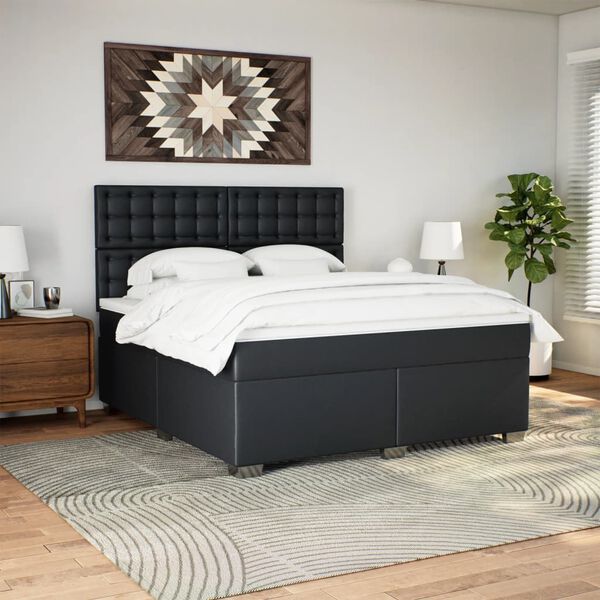 vidaXL Boxspringbett mit Matratze Schwarz 180x200 cm Kunstleder