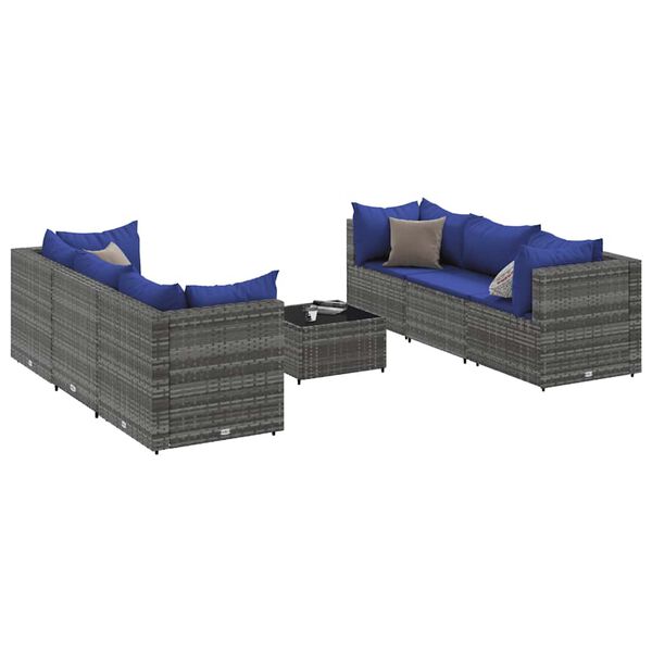 vidaXL 7-tlg. Garten-Lounge-Set mit Kissen Grau Poly Rattan