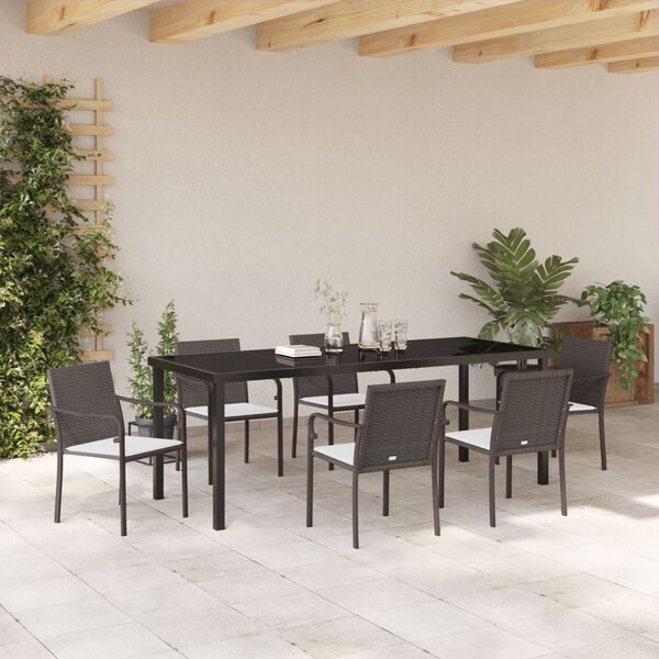 vidaXL Garten Essgruppe 7 pcs Braun und Schwarz PE-Rattan