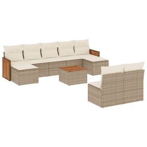 vidaXL 10-tlg. Garten-Sofagarnitur mit Kissen Beige Poly Rattan