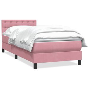 vidaXL Boxspringbett mit Matratze Rosa 90x210 cm Samt