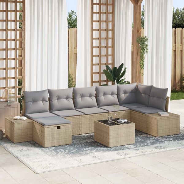 vidaXL Sofa Set mit Kissen 7 pcs Poly-Rattan