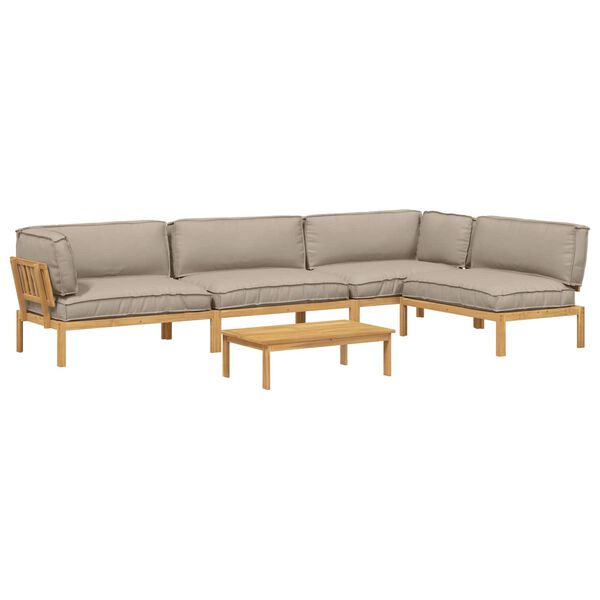 vidaXL Sofa Set mit Kissen Uni 5 pcs Taupe Massivholz Akazie