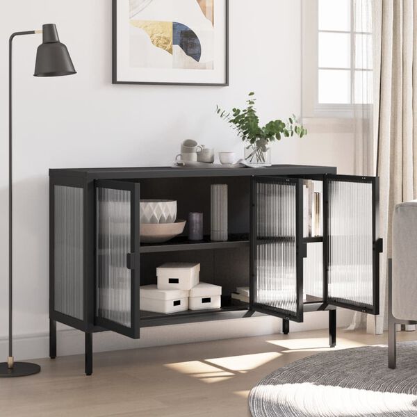 vidaXL Sideboard Schwarz 105x35x70 cm Glas und Stahl