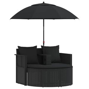 vidaXL Gartenbett mit Sonnenschirm Poly Rattan Schwarz