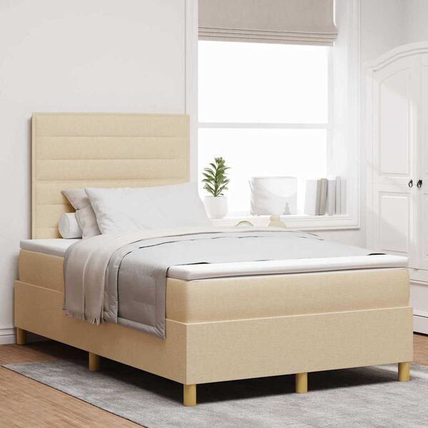 vidaXL Boxspringbett mit Matratze Creme 120 x 200 cm Stoff