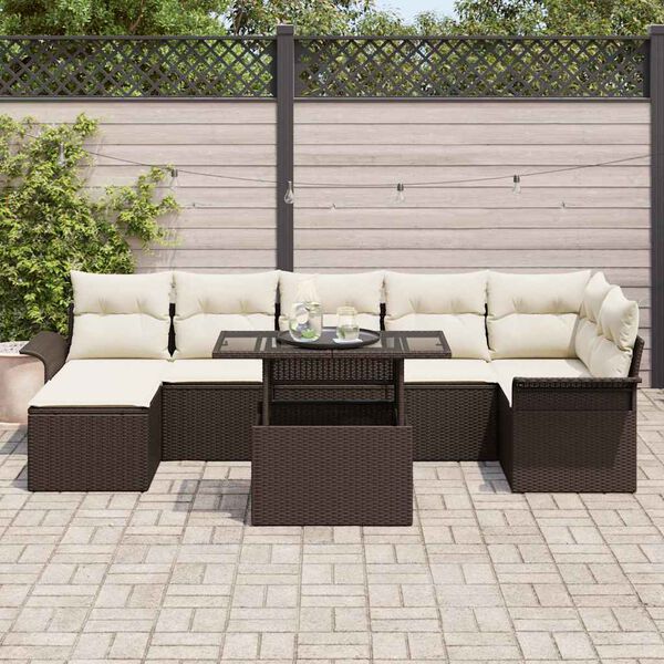 vidaXL Sofa Set mit Kissen 8 pcs Braun Poly-Rattan
