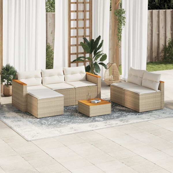 vidaXL 5-tlg. Garten-Sofagarnitur mit Kissen Beige Poly Rattan Akazie
