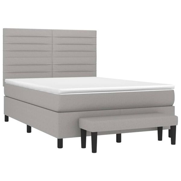 vidaXL Boxspringbett mit Matratze Hellgrau 140x200 cm Stoff
