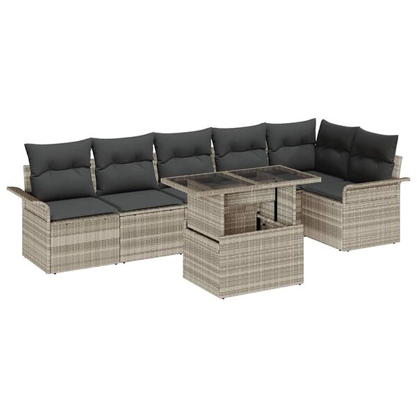 vidaXL Garten-Sofa-Set mit Kissen 7 pcs Hellgrau Poly Rattan