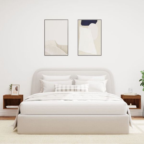 vidaXL Wand-Nachttische mit LED-Leuchten 2 Stk. Braun Eichen-Optik