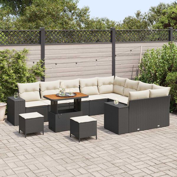 vidaXL Garten-Sofa-Set mit Kissen mit Kissen 12 pcs Schwarz und Creme