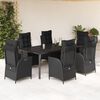 vidaXL 7-tlg. Garten-Essgruppe mit Kissen Schwarz Poly Rattan