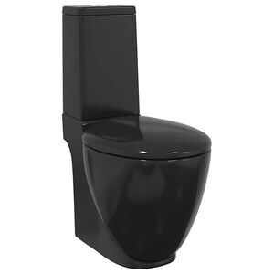 vidaXL WC Keramik-Toilette Badezimmer Rund Senkrechter Abgang Schwarz