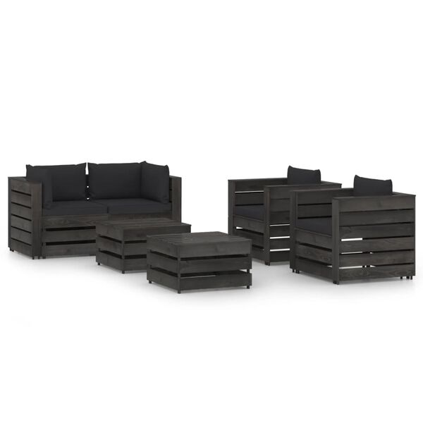 vidaXL 6-tlg. Garten-Lounge-Set mit Kissen Grau Impr&auml;gniertes Holz