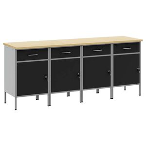 vidaXL Werkbank mit Schubladen 4 pcs Schwarz und Grau 200 x 55 x 85 cm