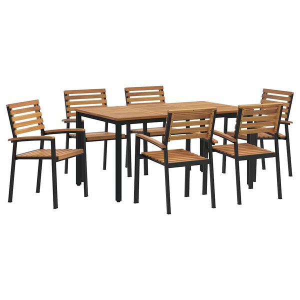 vidaXL Garten Essgruppe 7 pcs Schwarz Massivholz Akazie