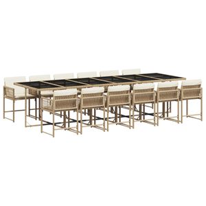vidaXL 13-tlg. Garten-Essgruppe mit Kissen Beige Poly Rattan