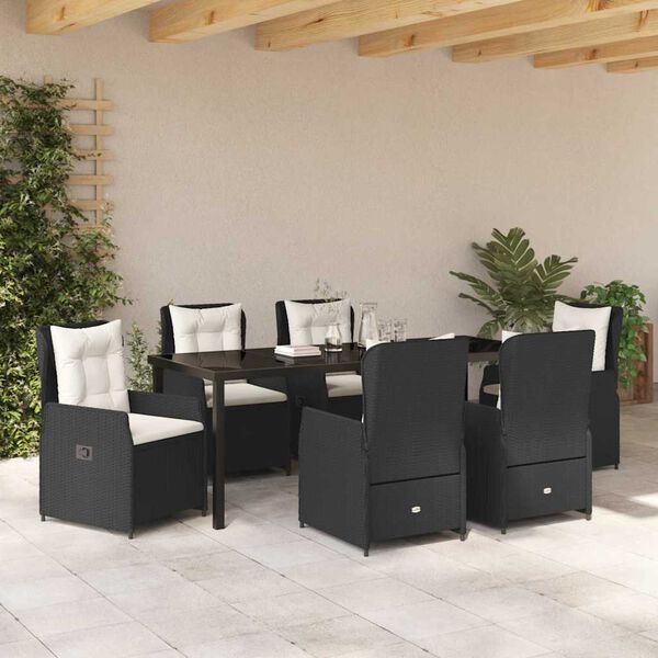 vidaXL Garten Essgruppe 7 pcs Schwarz Poly-Rattan