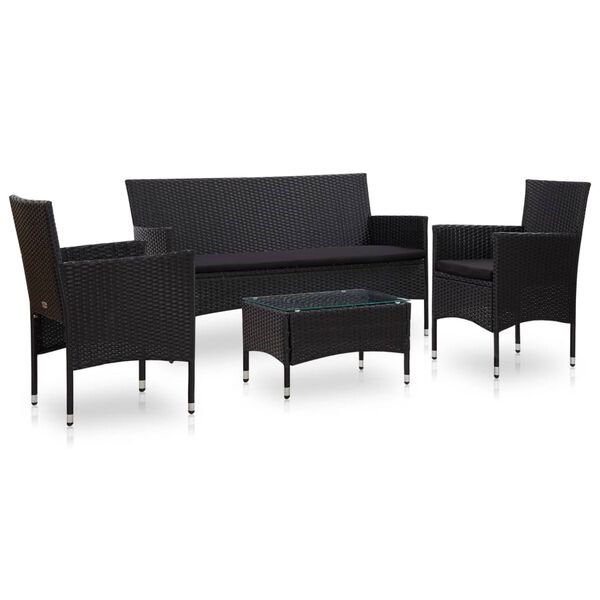 vidaXL 4-tlg. Garten-Lounge-Set mit Auflagen Poly Rattan Schwarz