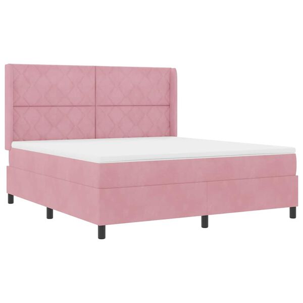 vidaXL Boxspringbett mit Matratze mit LED Rosa 180 x 200 cm Samt