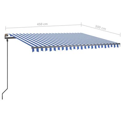 vidaXL Markise Manuell Einziehbar mit Pfosten 4,5x3 m Blau und Weiß
