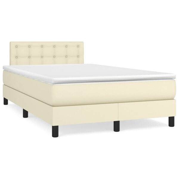 vidaXL Boxspringbett mit Matratze Creme 120x200 cm Kunstleder