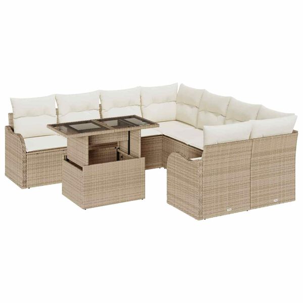 vidaXL Gartensofa-set mit Kissen 9 pcs Beige Poly-Rattan