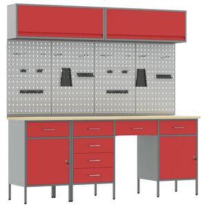 vidaXL Werkbank mit Schubladen 10 pcs Rot Ingenieure Holz und Stahl