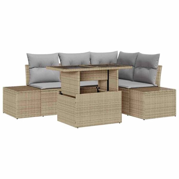 vidaXL Gartensofa-set mit Kissen 5 pcs Beige und Hellgrau Poly-Rattan