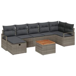 vidaXL Gartensofa-set mit Kissen mit Speicher 8 pcs Grau Poly-Rattan