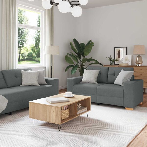 vidaXL Sofa 3 pcs Dunkelgrau Leinenmischgewebe