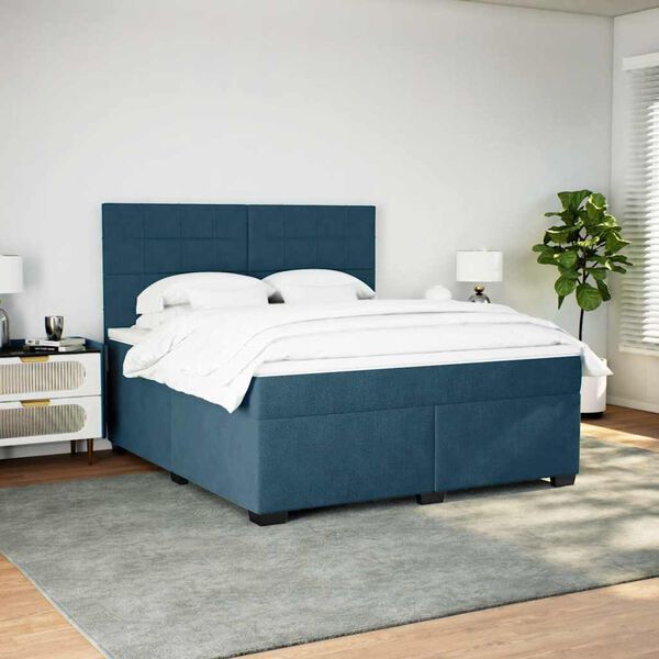 vidaXL Boxspringbett mit Matratze Blau 180x200 cm Samt