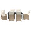 vidaXL Garten Essgruppe mit Kissen 7 pcs Beige Poly-Rattan