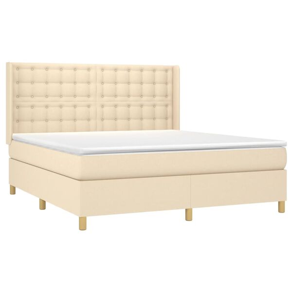 vidaXL Boxspringbett mit Matratze & LED Creme 160x200 cm Stoff