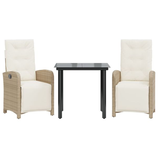 vidaXL 3-tlg. Bistro-Set mit Kissen Beige Poly Rattan