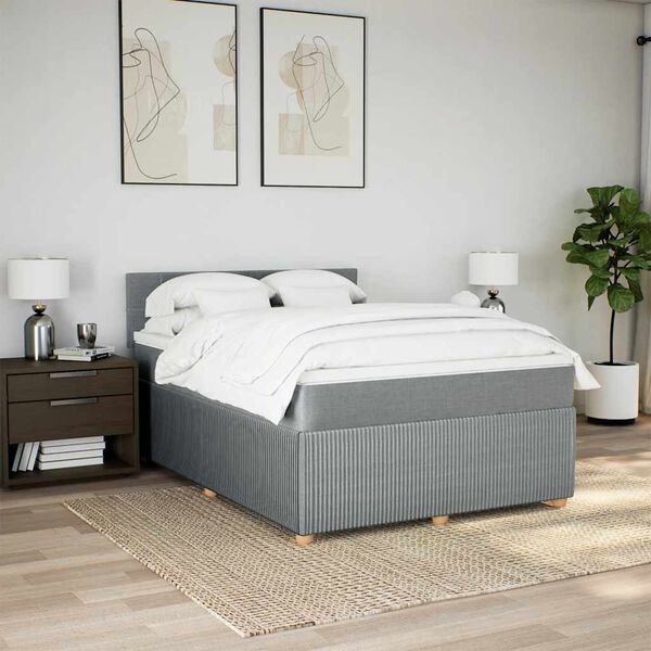 vidaXL Boxspringbett mit Matratze Hellgrau 160x200 cm Stoff