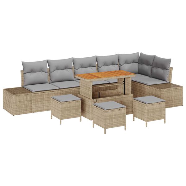vidaXL Gartensofa-set mit Kissen 10 pcs Beige Poly-Rattan